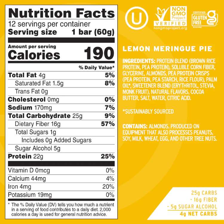 ノー カウ レモンメレンゲパイ プロテインバー 12本入り No Cow Lemon Meringue Pi...