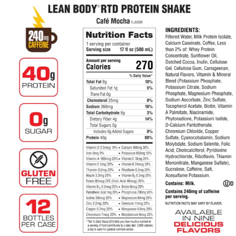 リーンボディ プロテインシェイク カフェモカ(17オンス) 12パック　 Labrada: Lean...