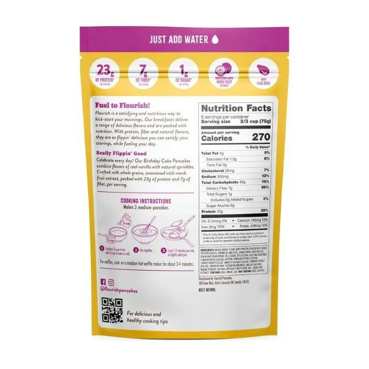 �ե�����å��� �С����ǡ������� �ץ��ƥ��� �ѥ󥱡����ߥå��� 454g Flourish Birthday Cake Protein Pancake Mix 16 oz. �ڤ����󤻾��ʡ�
