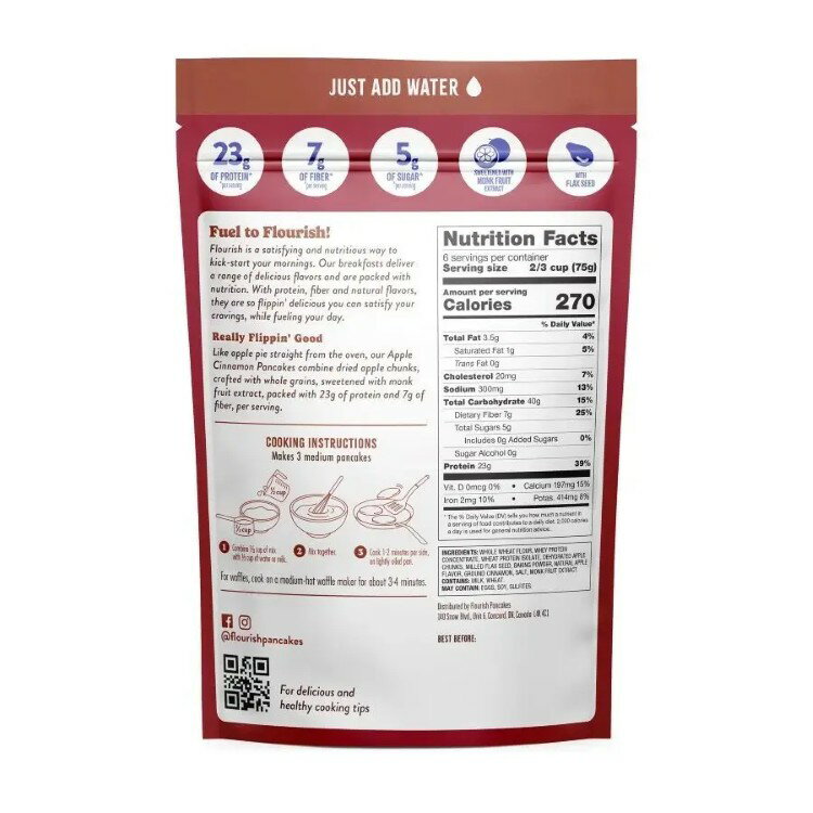 フローリッシュ アップルシナモン プロテイン パンケーキミックス 454g Flourish Apple Cinnamon Protein Pancake Mix 16 oz. 【お取り寄せ商品】