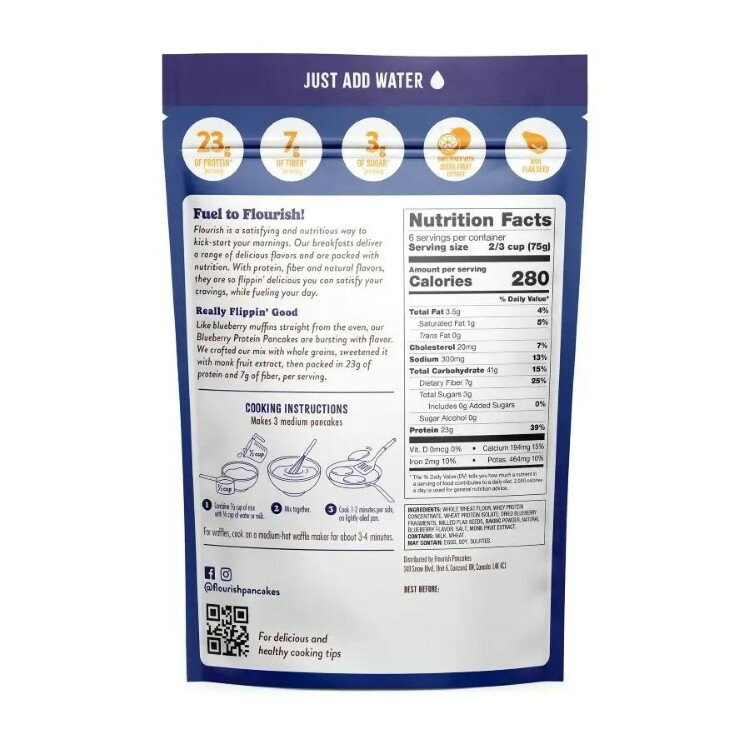 フローリッシュ ブルーベリー プロテイン パンケーキミックス 454g Flourish Blueberry Protein Pancake Mix 16 oz. 【お取り寄せ商品】