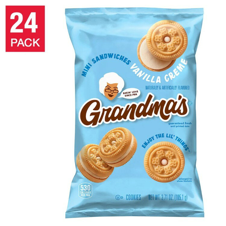 【アメリカコストコ品】グランマズ ミニ サンドイッチ クッキー バニラクリーム 105g 24袋 Grandma's Mini Sandwiches Cookies, Vanill..