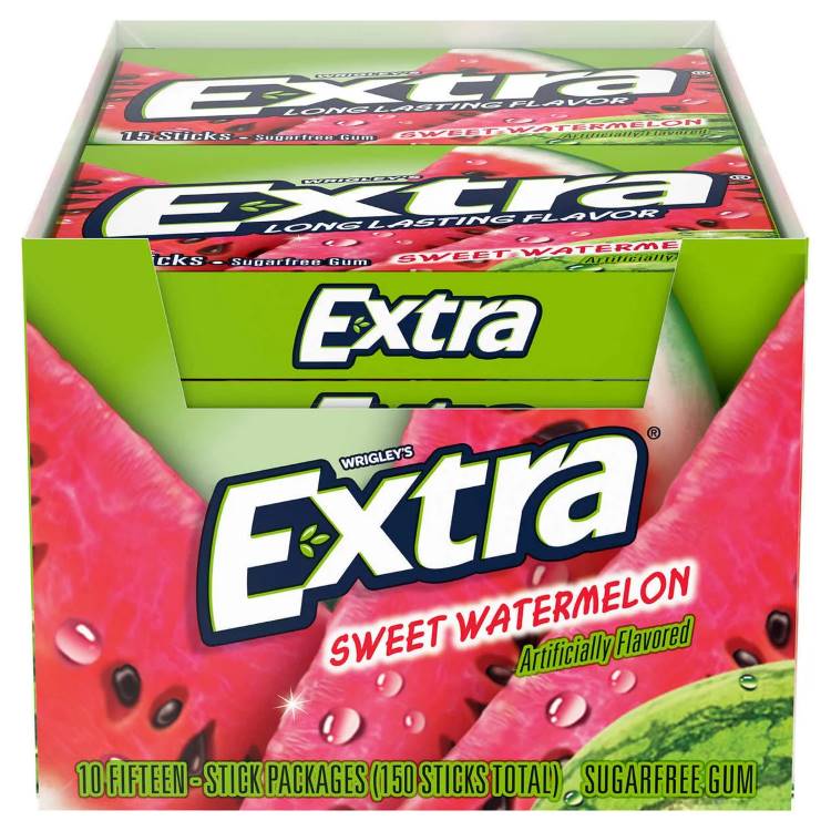 【アメリカコストコ品】エクストラシュガーフリーチューインガム スイートウォーターメロン スリムパック 15本 10個入り Extra Sugar Free Chewing Gum, Sweet Watermelon, Slim Pack, 15 Sticks, 10-Count【お取り寄せ商品】【合わせて買いたい】