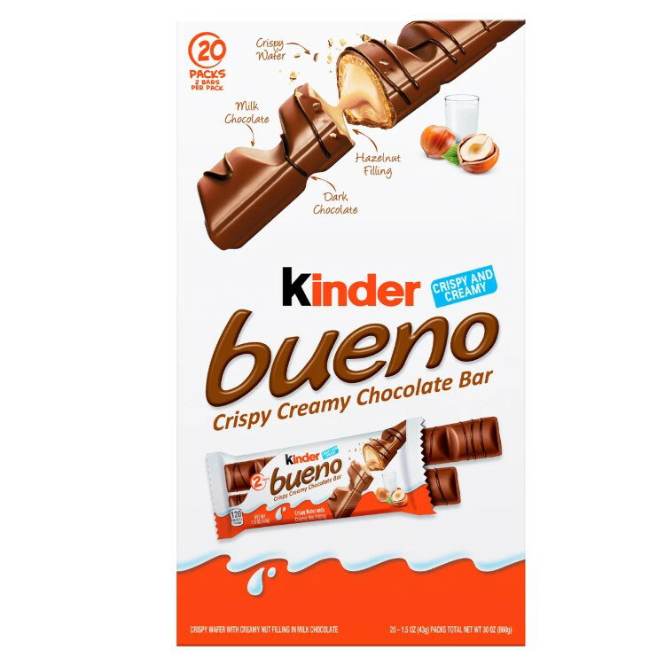 【アメリカコストコ品】キンダー ブエノ チョコレート＆ヘーゼルナッツ チョコレートバー 2本 約42g 20パック Kinder Bueno Chocolate and Hazelnut Chocolate Bars, 2 Bars, 1.5 oz, 20 Pack【お取り寄せ商品】【合わせて買いたい】