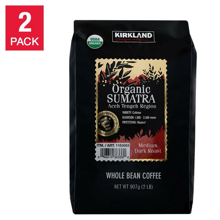 【アメリカコストコ品】カークランドシグネチャー オーガニック スマトラ ホールビーンコーヒー 2 ポンド 2 パック Kirkland Signature Organic Sumatra Whole Bean Coffee, 2 lbs, 2-pack【お取り寄せ商品】【合わせて買いたい】