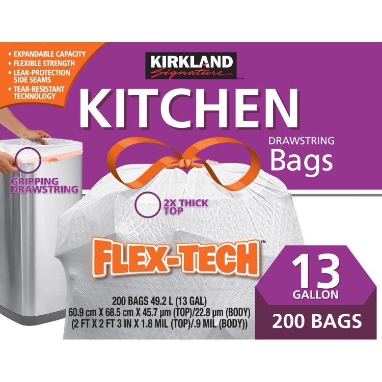 【アメリカコストコ品】カークランド シグネチャー フレックステック 13 ガロン キッチン ゴミ袋 200 枚入り Kirkland Signature Flex-Tech 13-Gallon Kitchen Trash Bag, 200-count【お取り寄せ商品】【合わせて買いたい】