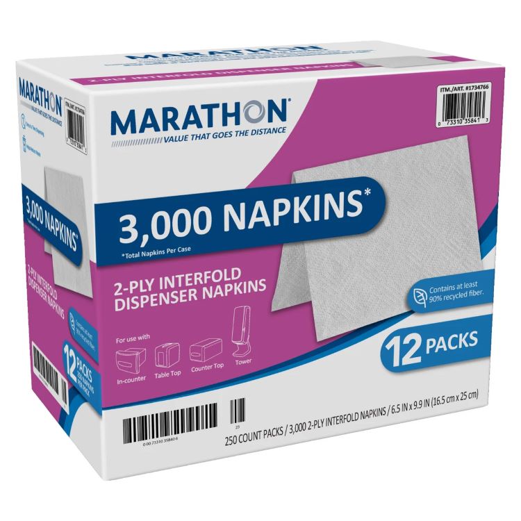 マラソン インターフォールド ディスペンサー ナプキン ダブル 250枚 12パック Marathon Interfold Dispenser Napkins, 2-ply, 250-count, 12-packs 