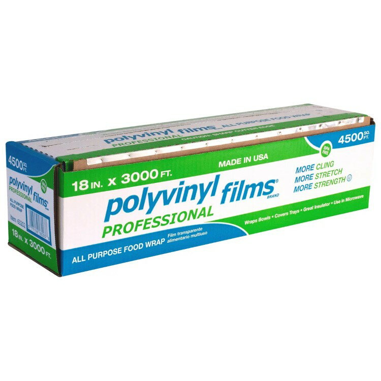 ポリビニルフィルム 多目的食品ラップ、18 インチ x 3000 フィート Polyvinyl Films All Purpose Food Wrap, 18 in x 3000 ft 