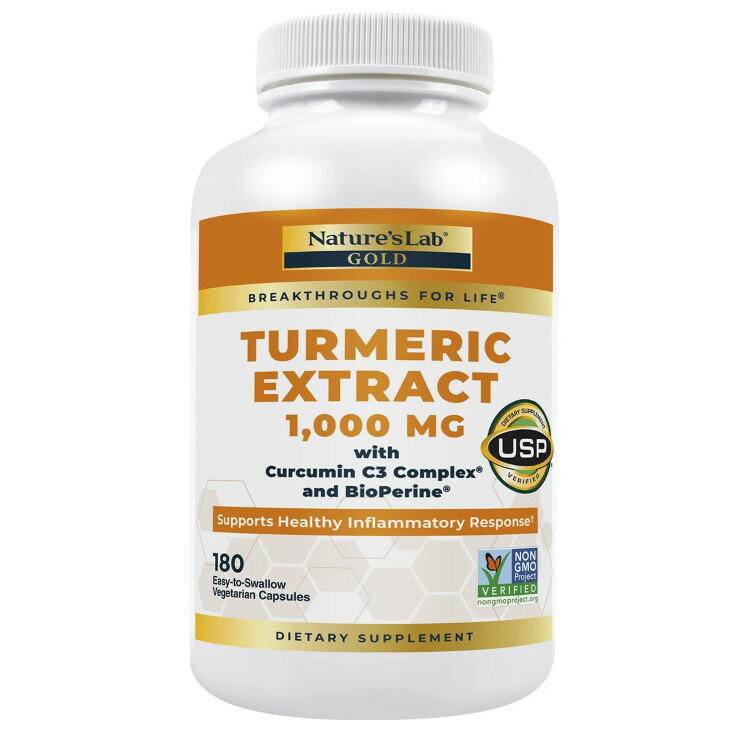 【アメリカコストコ品】ネイチャーズラボ ウコンエキス 1000mg クルクミン C3 コンプレックス & バイオペリン配合 ベジタリアンカプセル 180 粒 Nature's Lab Turmeric Extract 1000mg with Curcumin C3 Complex & BioPerine 【お取り寄せ商品】【合わせて買いたい】