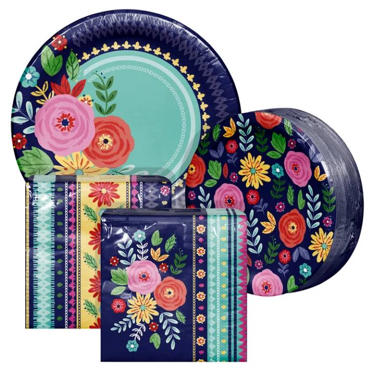 乐天商城 - アートスタイル ペーパープレート＆ナプキンセット スプリングエンブロイダリーフローラル 200枚入り Artstyle Paper Plate & Napkin Bundle, Spring Embroidered Florals, 200-count 【お取り寄せ商品】