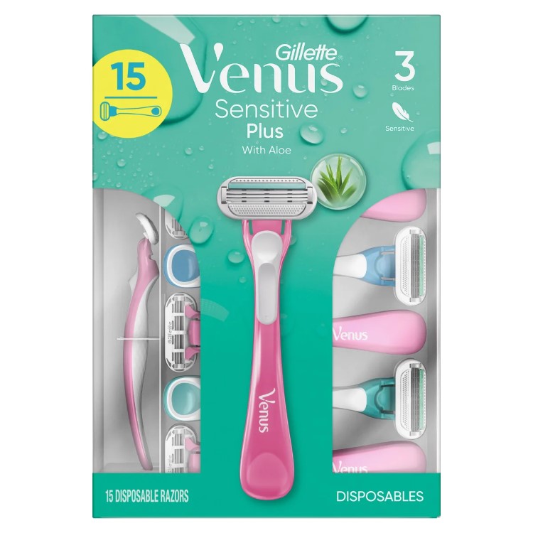 使い捨てカミソリ 15本入り敏感肌用皮膚科医テスト済みスキンエリクサー ルブラストリップとタッチオブアロエ グライドグリップ力を高める新しいハンドルカミソリの刃の交換は不要