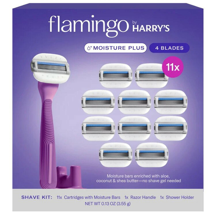 フラミンゴ バイ ハリーズ モイスチャープラス カミソリセット 替刃11個＋ハンドル1本 Flamingo by Harry's Moisture Plus Razor Set 11 Cartridges + 1 Handle 【お取り寄せ商品】