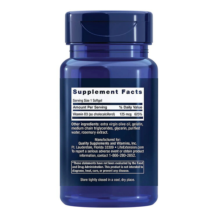 ライフ エクステンション ビタミンD3 125mcg 60粒 ソフトジェル Life Extension Vitamin D3 125 mcg (5000 IU) 60 softgels オリーブオイル コレカルシフェロール【お取り寄せ商品】【合わせて買いたい】 speed-10038494 アメリカサプリ専門スピードボディ サンプル画像3