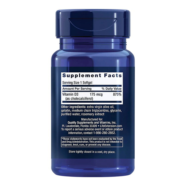 ライフ エクステンション ビタミンD3 175mcg 60粒 ソフトジェル Life Extension Vitamin D3 175 mcg (7000 IU) 60 softgels オリーブオイル コレカルシフェロール【お取り寄せ商品】 speed-10038495 アメリカサプリ専門スピードボディ サンプル画像3