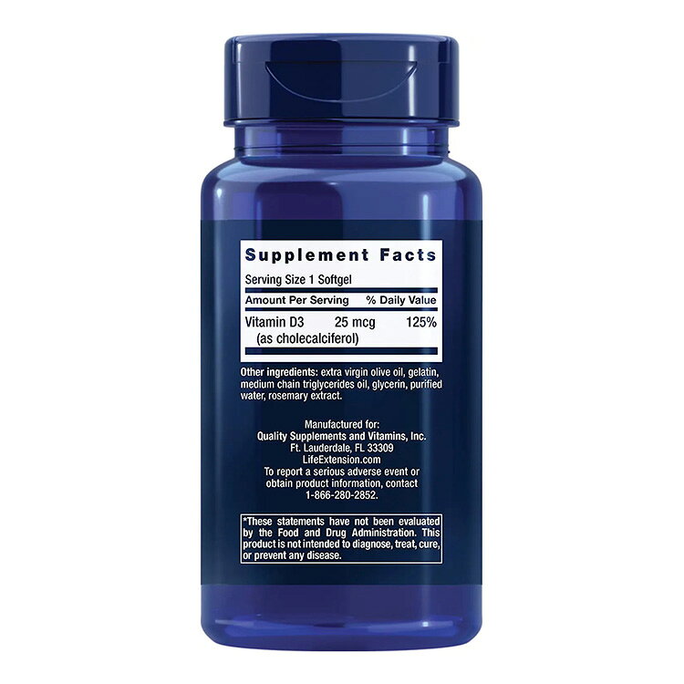 ライフ エクステンション ビタミンD3 25mcg 250粒 ソフトジェル Life Extension Vitamin D3 25 mcg (1000 IU) 250 softgels オリーブオイル コレカルシフェロール【お取り寄せ商品】【合わせて買いたい】 speed-10038496 アメリカサプリ専門スピードボディ サンプル画像3