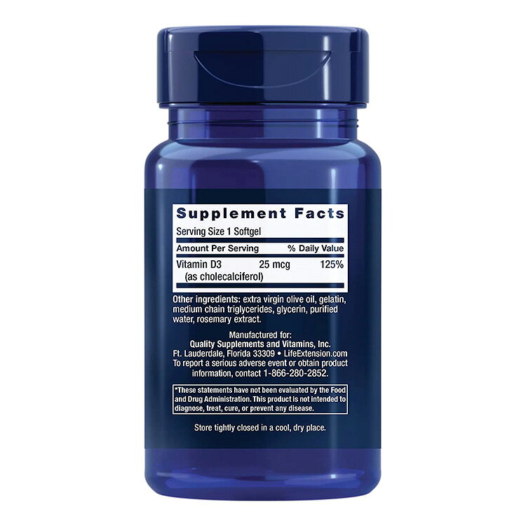 ライフ エクステンション ビタミンD3 25mcg 90粒 ソフトジェル Life Extension Vitamin D3 25 mcg (1000 IU) 90 softgels オリーブオイル コレカルシフェロール【お取り寄せ商品】【合わせて買いたい】 speed-10038497 アメリカサプリ専門スピードボディ サンプル画像3