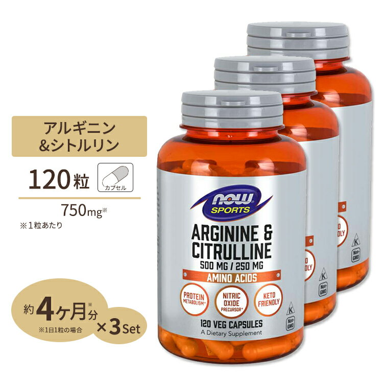 アルギニン&シトルリン 500mg 250mg 120粒 NOW Foods（ナウフーズ） [3個セット]アミノ酸 スポーツ