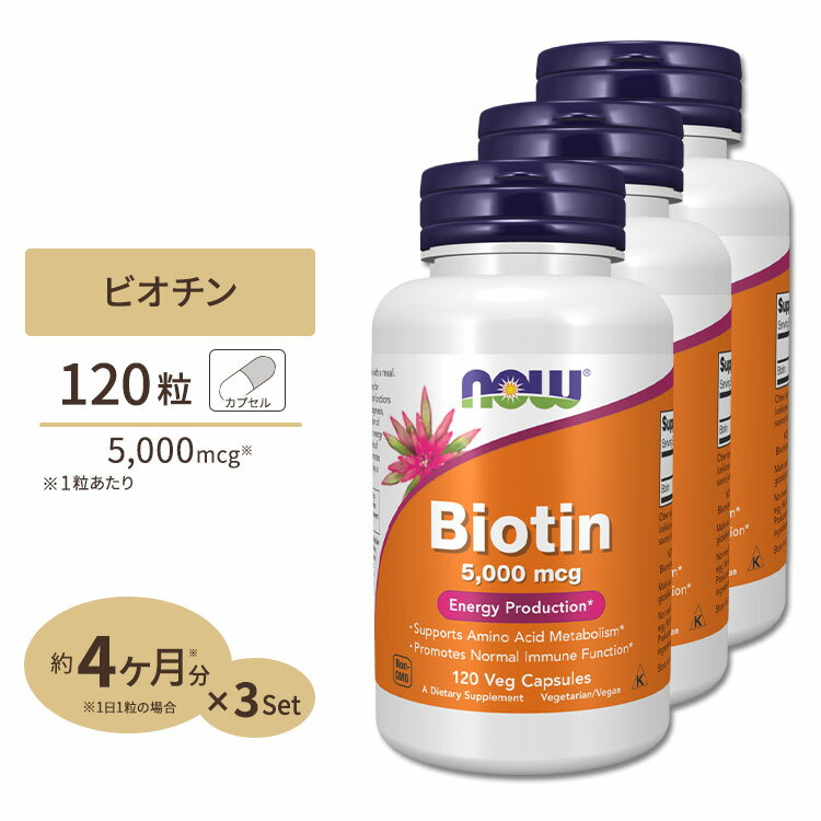 [3個セット]ビオチン(ビタミンH) 5000mcg 120粒《約4ヵ月分×3個》 NOW Foods(ナウフーズ)美容/健康/スキンケア/ヘアケア【送料無料!】【ポイントUP2倍対象★1月16日19:00-24日13:59迄】