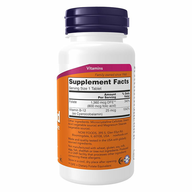 ナウフーズ 葉酸 800mcg ビタミンB-12 25mcg 250粒 タブレット NOW Foods Folic Ac...