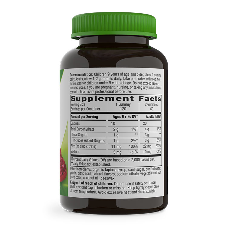 アメリカサプリ専門スピードボディのネイチャーズウェイ 亜鉛グミ 11mg ミックスベリー風味 120粒 Nature's Way Zinc Gummies Gummy Ages 9+ Mixd-Berry Flavored ジンク 必須ミネラル ディフェンスサポート｜アングル3