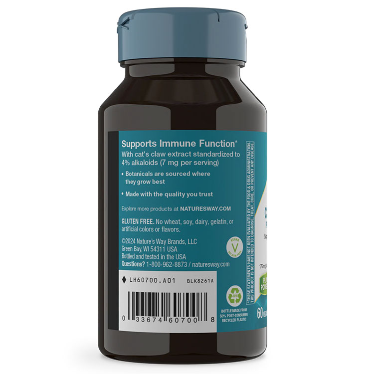 アメリカサプリ専門スピードボディの[2個セット]ネイチャーズウェイ キャッツクローエキス 175mg 60粒 Nature's WayCat's Claw 60Vegan Capsules 2bottles set【お取り寄せ商品】【合わせて買いたい】｜アングル3