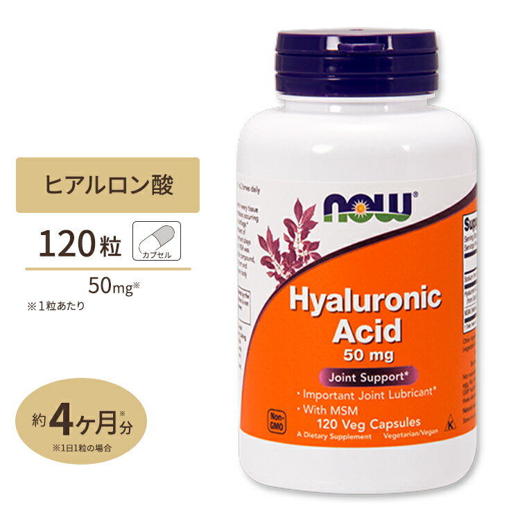 NOW Foods ヒアルロン酸 50mg 120粒 ベジカプセル ナウフーズ Hyaluronic Acid with MSM Veg Capsules