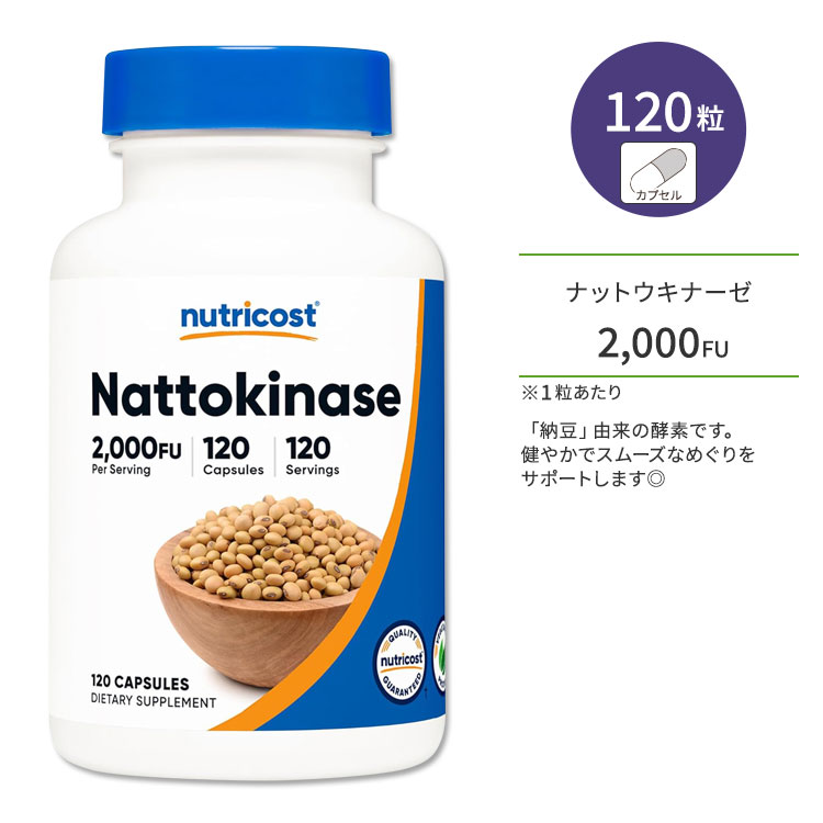 ニュートリコスト ナットウキナーゼ 2000FU 120粒 カプセル Nutricost Nattokinase ヘルスケア 生活習慣 スムーズ サラサラ 食生活 中高年 数値 外食 偏食