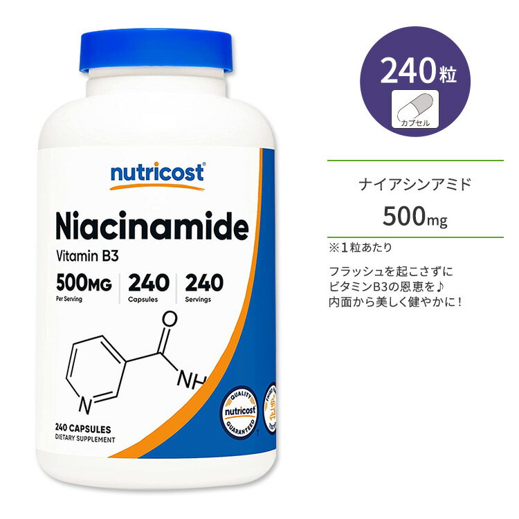 ニュートリコスト ビタミンB3 (ナイアシンアミド) カプセル 500mg 240粒 Nutricost Vitamin B3 (Niacinamide) Capsules スキンケア 美容