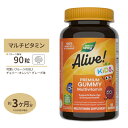 商品説明 ●人気のAliveのキッズ版 ●合成着色料や甘味料不使用 お子様の健康をサポートするビタミンやミネラルに、26種類の果物や野菜を配合した、ゼラチン不使用のマルチビタミングミです。 味はチェリー、グレープ、オレンジの3種類！野菜嫌いなお子様もおいしく栄養素を補給できます♪ ＜＜グミ製品のお届けに際しての注意事項＞＞ 配送環境により熱の影響からグミ同士が溶けてくっつく場合がございます。 そのような場合でも、基本的には返品等は承ることができない旨、予めご了承下さい。 ＜＜消費期限について＞＞ グミ製品は製品の性質上、消費期限が長くありません (通常、1年前後) 。また、各メーカーの製造・在庫状況により入荷毎にロットが異なり、消費期限が前後しております。 そのため、消費期限の表記を行うことが難しいのですが、3か月を切ってしまう製品の販売は行っておりませんので、ご安心ください。 ご不便をおかけ致しますが、何卒ご理解のほどよろしくお願い申し上げます。 ＜チャイルドセーフキャップの開け方＞ 1.蓋を上から強く押す 2.押したまま指定の方向に回す ※上から真っ直ぐ押さないとキャップが正しく開かない場合があります。 ※稀にかなり強く押しながら回さないと開きにくい場合があります。 消費期限・使用期限の確認はこちら ご留意事項 ●お子さまの誤飲を防ぐため、チャイルドロックタイプのキャップを採用しています。 内容量 / 形状 90粒 / グミ 成分内容 【3粒中】 カロリー25kcal 総炭水化物8g 糖質8g ビタミンA (パルミチン酸レチニール)2,500IU ビタミンC (アスコルビン酸)60mg ビタミンD3 (コレカルシフェロール)400IU ビタミンE (d−α酢酸トコフェリル)15IU チアミン (チアミンHCl)0.75mg リボフラビン (ビタミンB2)0.85mg ナイアシン (ナイアシンアミド)10mg ビタミンB6 (ピリドキシンHCl)2mg 葉酸400mcg ビタミンB12 (シアノコバラミン)6mcg ビオチン300mcg パントテン酸 (d−パントテン酸カルシウム)5mg ヨウ素 (ヨウ化カリウム)75mcg 亜鉛 (クエン酸亜鉛)7.5mg フルーツ&amp;野菜ブレンド　ジュースパウダー：プラム、梨、アップル、ビート、ストロベリー、キュウリ、トマト、クランベリー、チェリー、キャベツ、ニンジン、カリフラワー、ブルーベリー、グレープ、アプリコット、パパイヤ、オレンジ、パイナップル、アスパラガス、ブロッコリー、芽キャベツ、セロリ、インゲン、ほうれん草) 、ザクロ (種子) 、アサイーエキス (果実)150mg コリン (重酒石酸コリン)20mcg イノシトール20mcg 他成分: 濃縮サトウキビジュース、有機タピオカシロップ、ペクチン、クエン酸、ナチュラル色素 (マクイーベリー、黒ニンジン、ベータカロチン) 、天然フレーバー (チェリー、グレープ、オレンジ) 、クエン酸ナトリウム、分別ヤシ油 (非水素化) 、ミツロウ ※製造工程などでアレルギー物質が混入してしまうことがあります。※詳しくはメーカーサイトをご覧ください。 飲み方 2歳以上のお子様に食品として1日1〜3粒を目安に与えてください。 メーカー Nature&#x27;s Way (ネイチャーズウェイ) ・天然色素を使用しているため、時間経過とともに色の変化が起こる場合があります。 ・体調に異常が見られる場合はご使用を中止し、医師にご相談ください。 ・効能・効果の表記は薬機法により規制されています。 ・医薬品該当成分は一切含まれておりません。 ・メーカーによりデザイン、成分内容等に変更がある場合がございます。 ・製品ご購入前、ご使用前に必ずこちらの注意事項をご確認ください。 Alive！Children&#x27;s Multi-Vitamin Gummy 生産国: アメリカ 区分: 食品 広告文責: &#x3231; REAL MADE 050-3138-5220 配送元: CMG Premium Foods, Inc.