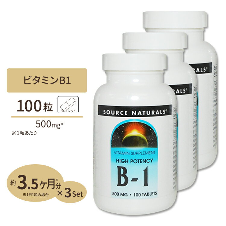 [3個セット] ソースナチュラルズ B-1 (マグネシウム配合) 500mg 100粒 Source Naturals B-1 High Potency 500mg 100Tablets