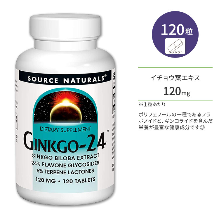 ソースナチュラルズ ギンコ - 24 120mg タブレット 120粒 Source Naturals Ginkgo 24 120mg イチョウ葉 銀杏 イチョウ葉エキス【お取り寄せ商品】【合わせて買いたい】