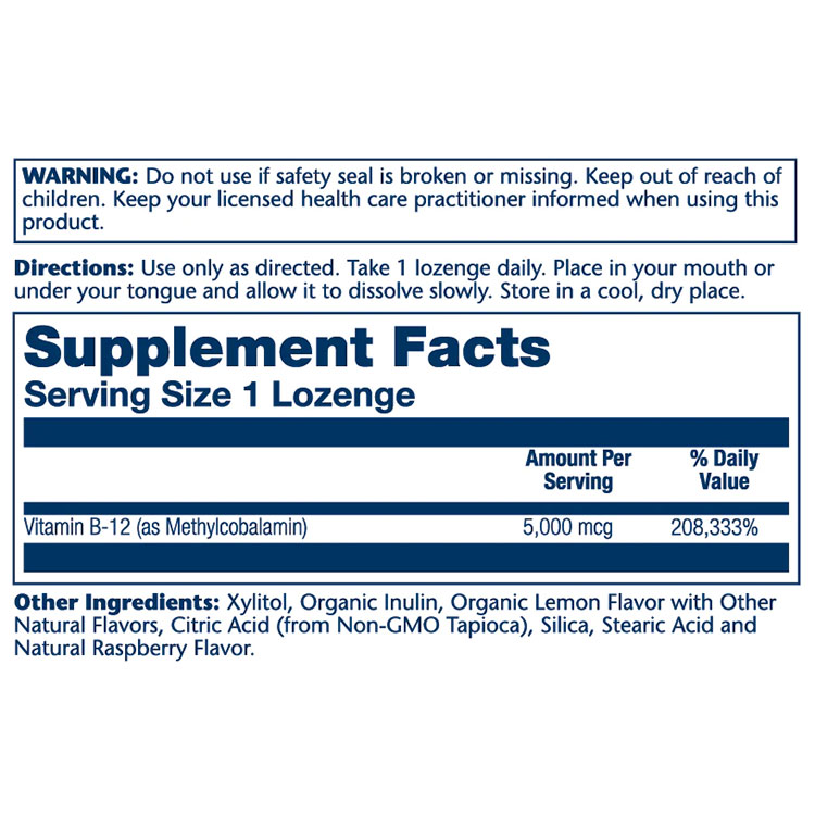 ソラレー メチル ビタミン B-12 5000mcg 60粒 チュアブル レモンラズベリーフレーバー Solaray Methyl B-12 Lemon-Raspberry 60 Lozenges サプリメント ビタミンB B12 レモン ラズベリー 美味しい