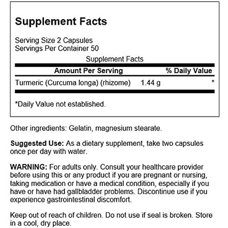 アメリカサプリ専門スピードボディのスワンソン ターメリック サプリメント 720mg 100粒 Swanson Turmeric カプセル フルスペクトラム ウコン クルクミン｜アングル3