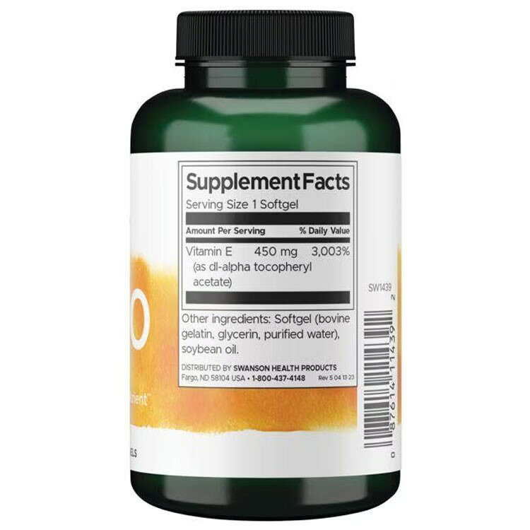スワンソン ビタミンE-1000 サプリメント 1,000IU (450mg) 60粒 ソフトジェル Swanson Vitamin E-1000 αトコフェロール 高配合 speed-10042008 アメリカサプリ専門スピードボディ サンプル画像3