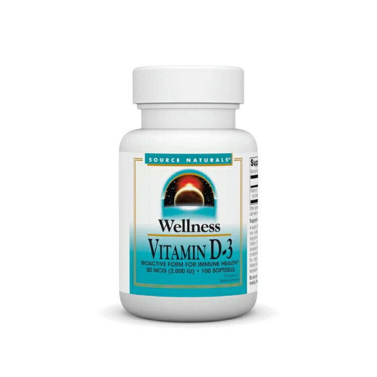 ソースナチュラルズ ウェルネス ビタミンD3 2000IU 100ソフトジェル Source Naturals Wellness Vitamin D-3 2000 IU 100 Softgel 【お取り寄せ商品】【合わせて買いたい】