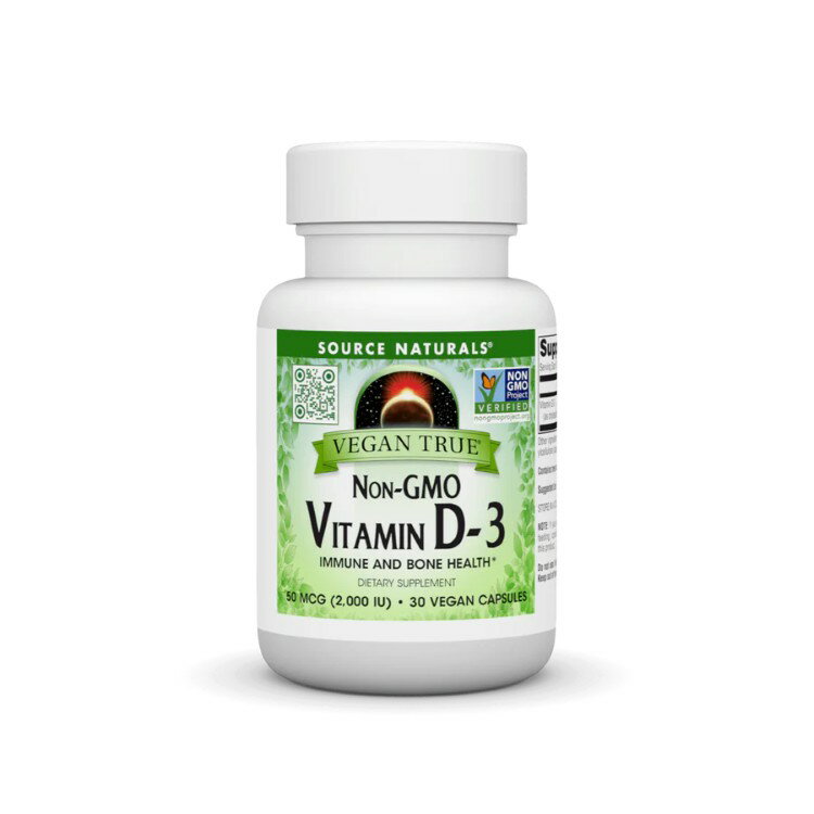 ソースナチュラルズ ヴィーガントゥルー 非遺伝子組換 ビタミンD3 2000IU 30ベジカプセル Source Naturals Vegan True Non-GMO Vitamin D-3 2 000 IU 30 Vegetarian Capsule 【お取り寄せ商品】【合わせて買いたい】