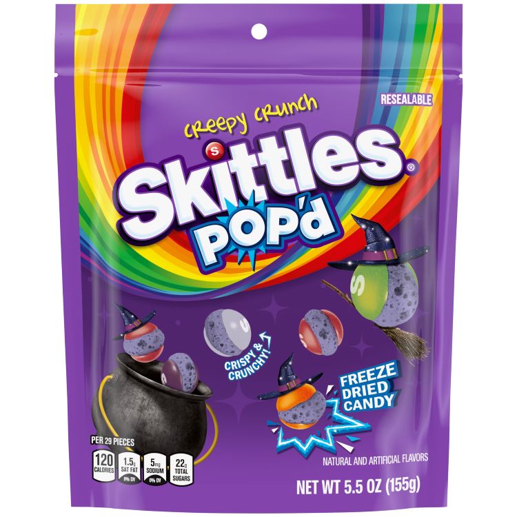 [ハロウィン限定版]スキットルズ ポップド クリーピークランチ フリーズドライ ハロウィンキャンディ 155g Skittles Pop'd Creepy Crunch Freeze Dried Halloween Candy - 5.5 oz 【お取り寄せ商品】