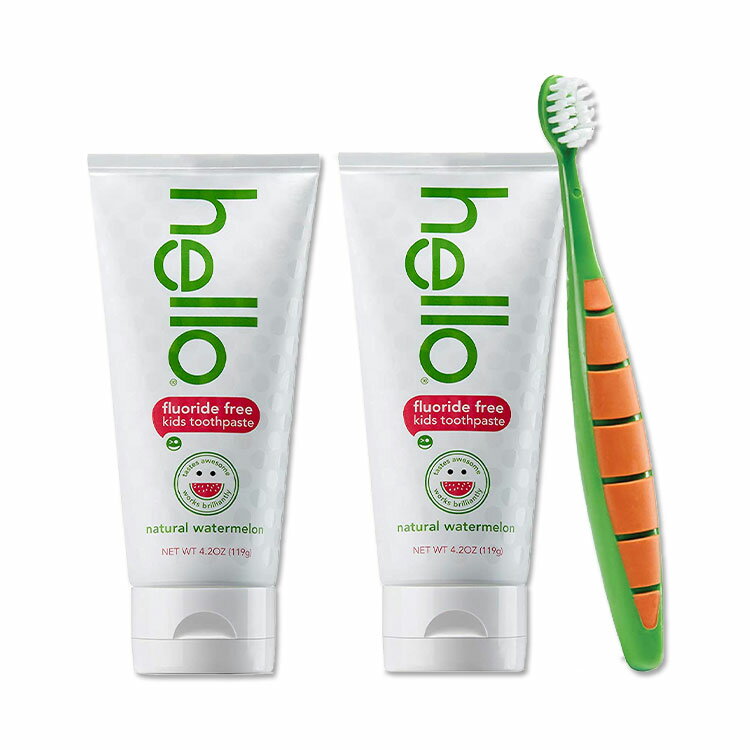 ハロー オーラルケア 子ども用歯磨き粉 2個パック スイカ味 各119g 子ども用歯ブラシ付き Hello Oral Care Kids Toothpaste Twin Pack & Toddler Toothbrush