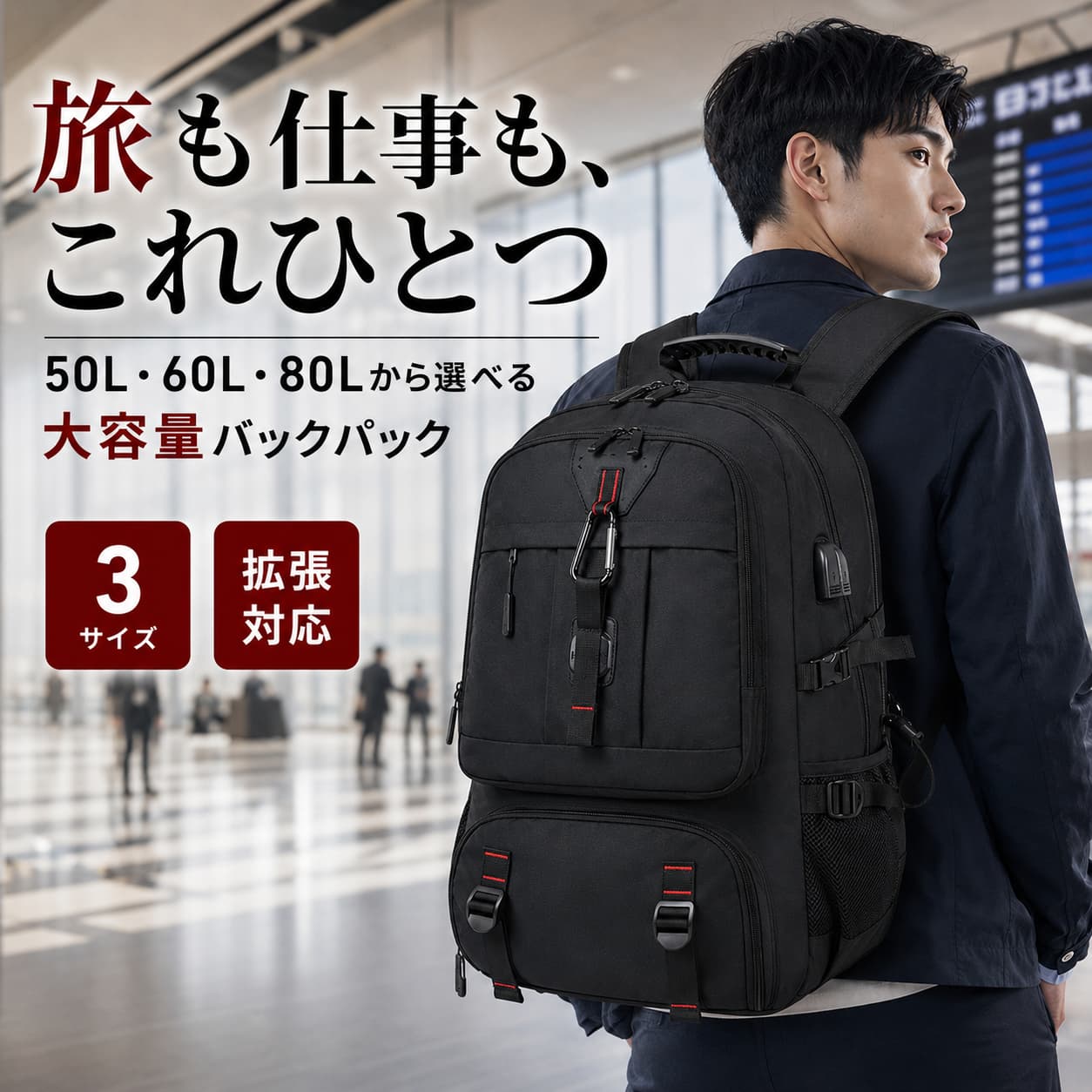 【秋の暮らし応援★5%OFFクーポン】大容量リュック 50L 60L 80L 旅行 バックパック 乾湿分離 USB充電ポート スーツケース固定ベルト 登山 キャンプ ツーリング 釣り 通勤 通学 防災 避難用