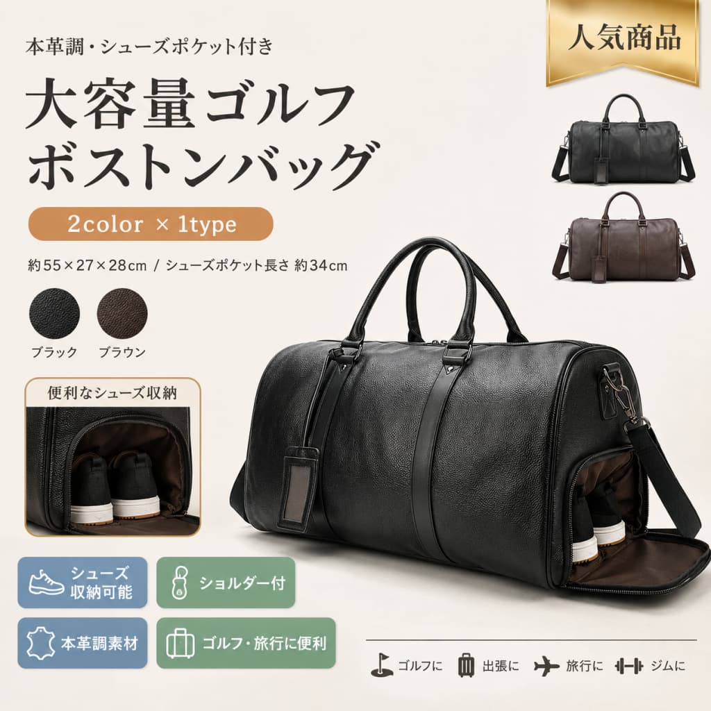 【8/11 01:59まで★3,000円以上で10％OFFクーポン】ゴルフバッグ ボストン 本革 牛...