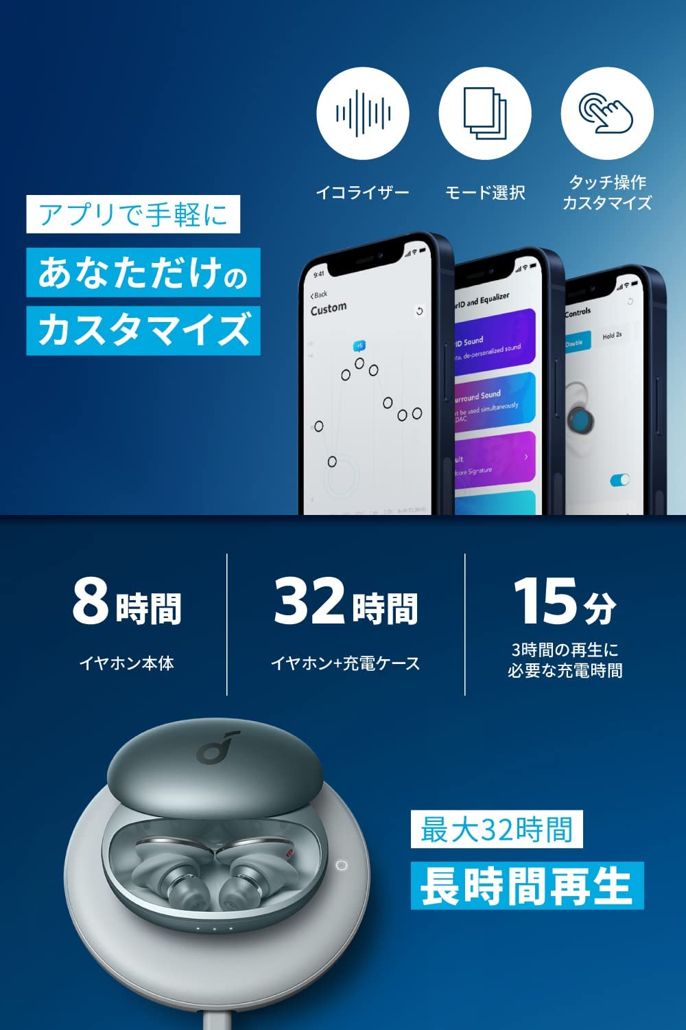 【新品】1週間以内発送 Anker Soundcore Liberty 3 Pro（完全ワイヤレスイヤホン Bluetooth 5.2）【ウルトラノイズキャンセリング 2.0 / ハイレゾ / LDAC / マルチポイント接続 / ワイヤレス充電 / 外音取り込み / PSE技術基準適合】アイスブルー