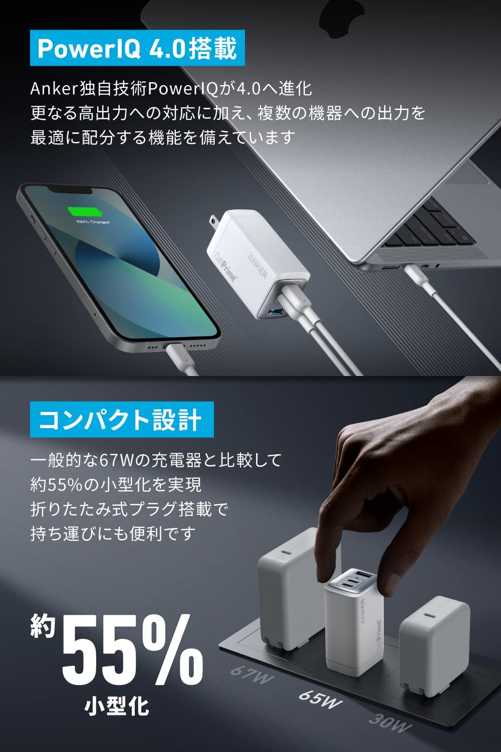 �ڿ��ʡ�1���ְ���ȯ�� Anker 735 Charger (GaNPrime 65W) (USB PD ���Ŵ� USB-A & USB-C 3�ݡ���)���ȼ�����Anker GaNPrime���� / PowerIQ 4.0 ��� / PPS�����б� / PSE���Ѵ��Ŭ�� / �ޤꤿ���߼��ץ饰�� (�ۥ磻��)