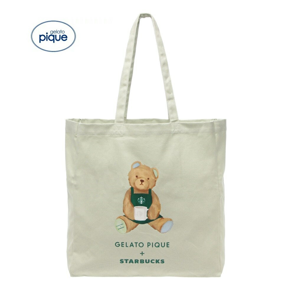 【新品】1週間以内発送 　gelato pique STARBUCKS　ベアプリントマチ付トートバッグ ミントグリーン　コラボレーション ジェラートピケ スターバックス ジェラピケのサムネイル