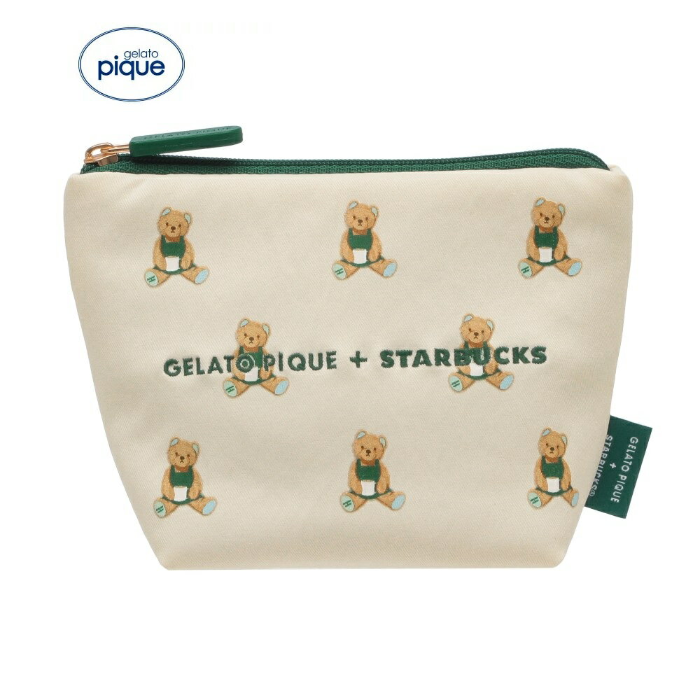 【新品】1週間以内発送 　gelato pique STARBUCKS　ベア柄ポーチ アイボリー　コラボレーション ジェラートピケ スターバックス ジェラピケのサムネイル
