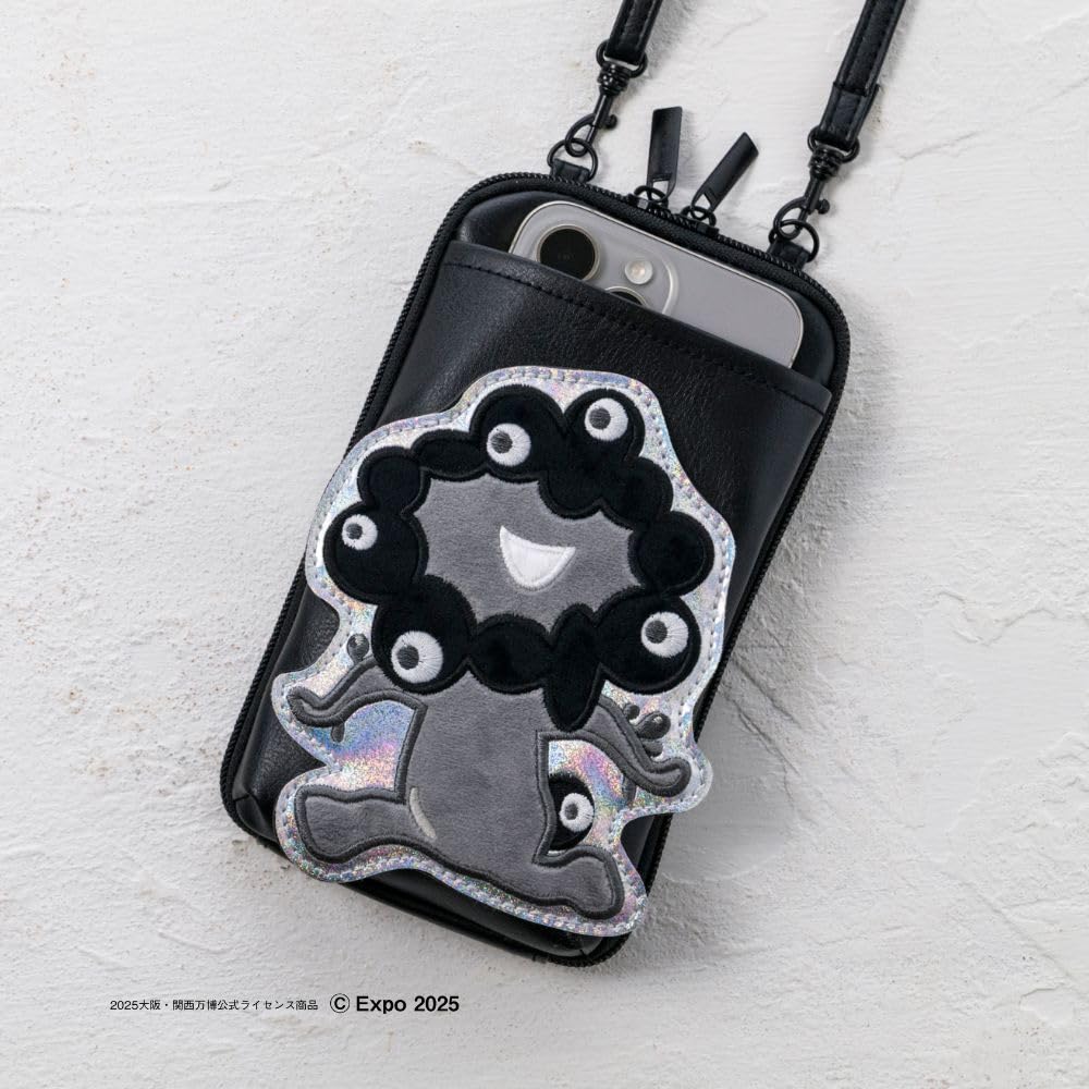 【新品】12月入荷次第発送予定 大阪・関西万博公式キャラクター ミャクミャク スマホポシェットBOOK モノクロver. 黒ミャクミャク 刺繍
