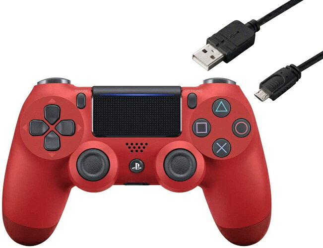 【新品】1週間以内発送 ワイヤレスコントローラー (DUALSHOCK 4) マグマ・レッド (CUH-ZCT2J11) CYBER PS4用コントローラー充電ケーブル3m