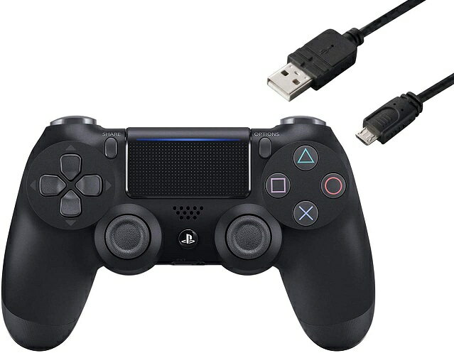 【新品】1週間以内発送 ワイヤレスコントローラー (DUALSHOCK 4) ジェット ブラック (CUH-ZCT2J) CYBER PS4用コントローラー充電ケーブル3m