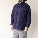 コロナ ユーティリティ NAVY 1 POCKET BAND COLLAR SHIRT DOBBY STRIPE WHITE x INDIGO MADE IN JAPAN THE CORONA UTILITY