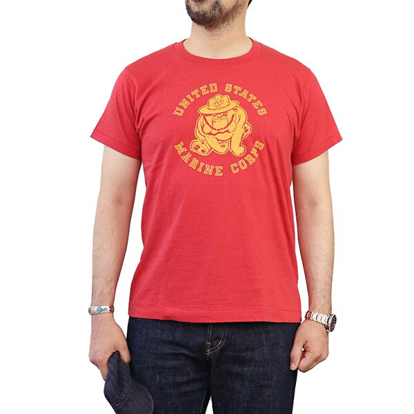 ȥޥ󡦥쥶 T-SHIRT U.S.M.C. 1960s SERGEANT MAJOR JIGGS BULLDOG PRINT RED EASTMAN LEATHER CLOTHING