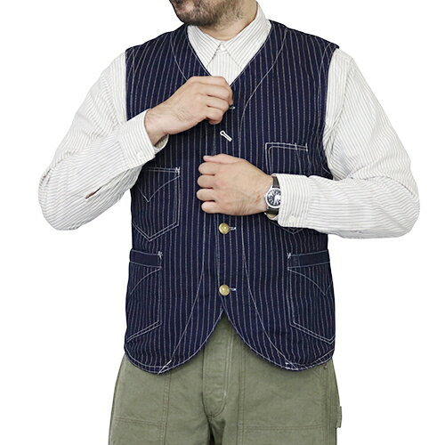 フリーホイーラーズ CONDUCTOR VEST LATE 1800s STYLE WORK CLOTHING INDIGO WABASH STRIPE FREEWHEELERS